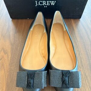 J. Crew Black Flats with Elegant Bow Detail